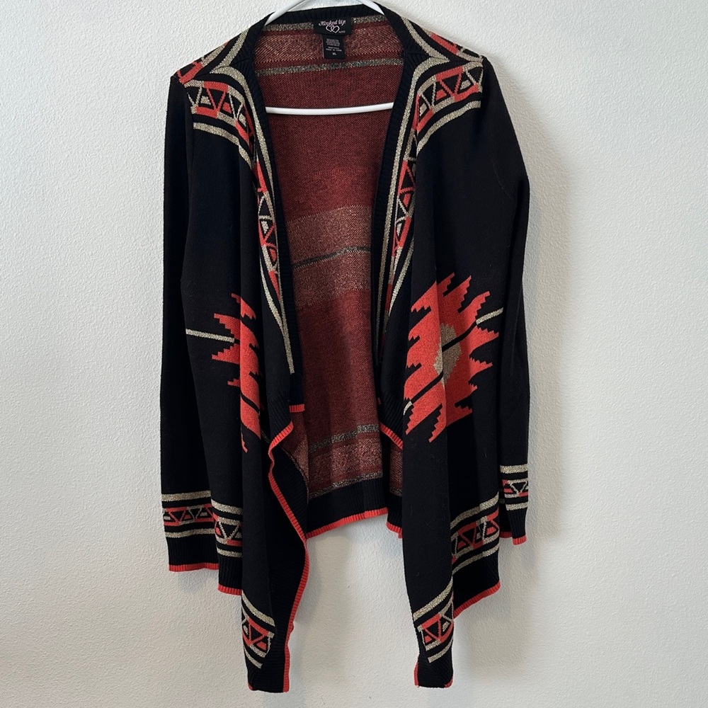 Hooked Up by IOT Black and Red Knit Cardigan